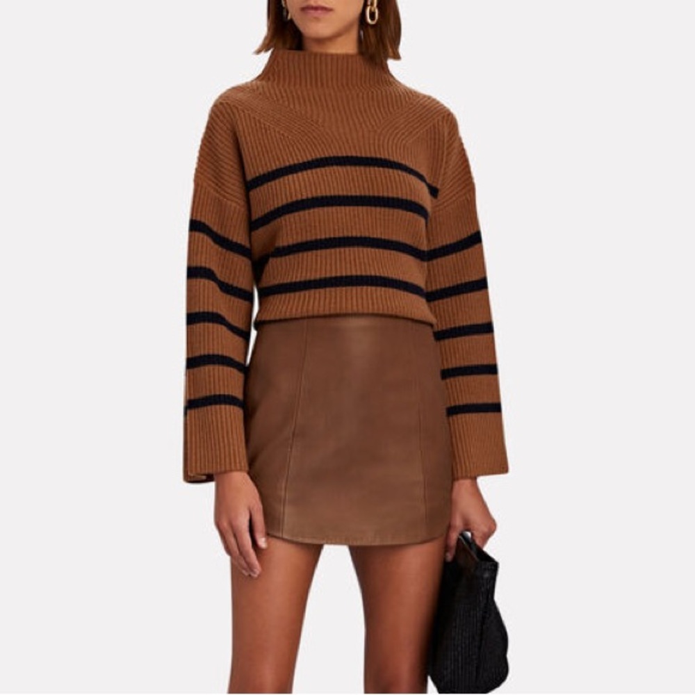 NWOT A.L.C 100% wool Louise brown and black striped mock neck sweater Large new